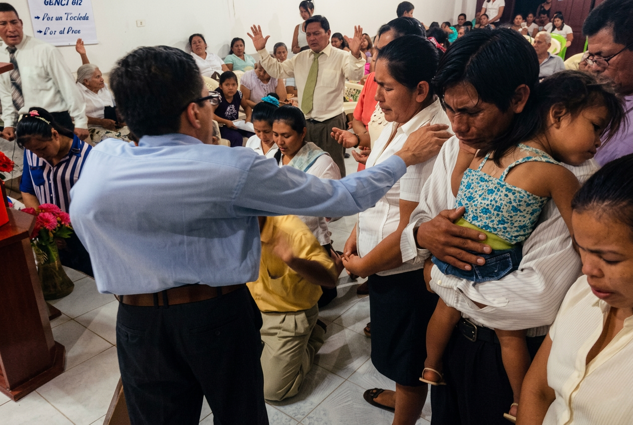 Momento de oração em culto